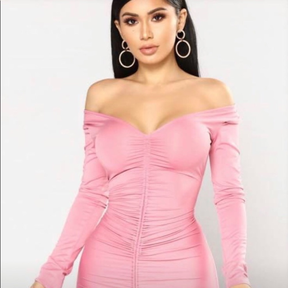 Fashion Nova pink deep V Dress